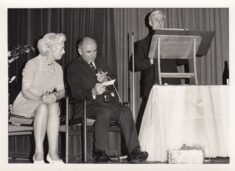 Black and white photograph showing a speech being given at the 1972 celebration.