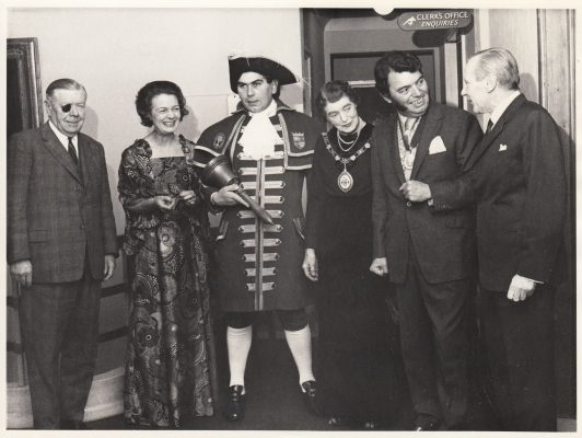 Black and White photograph of members of the Town Council and Town Crier - Dick Smith. | King and Hutchings, Uxbridge