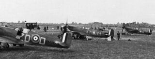 Hillary's spitfire XT-M seen at RAF Hornchurch on 1st September 1940 - two days before he was shot down.   | Copyright David Ross Collection